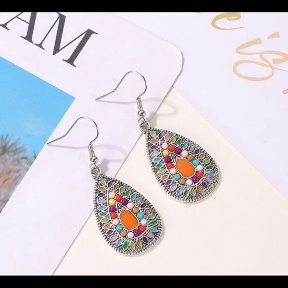 Earrings Drop Oil format BOHO style Colorful Zinc - Picture 1 of 5